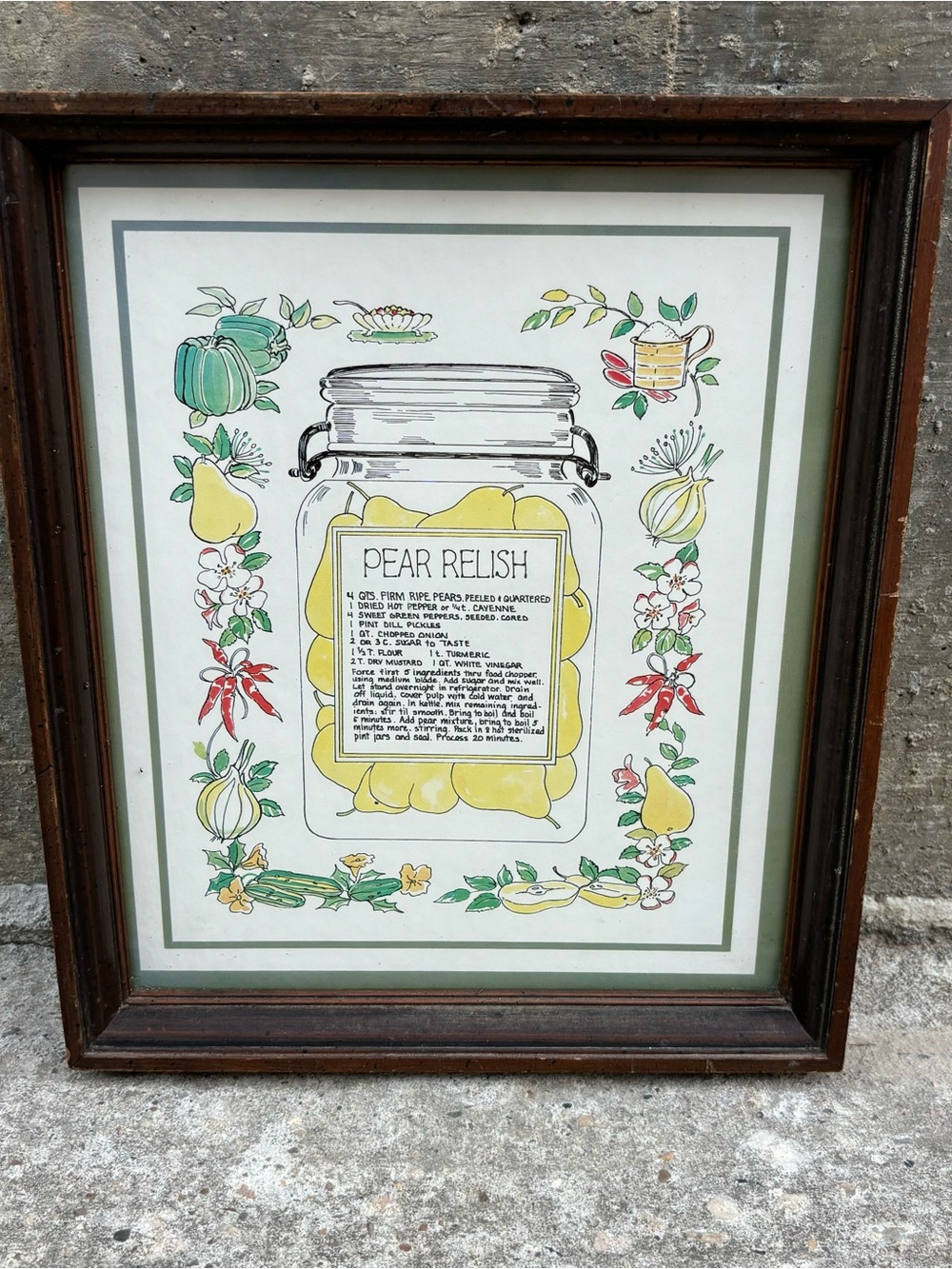 1975 Scafa Tornabene Pear Relish Canning Recipe Wall Art Wood Frame 11x13